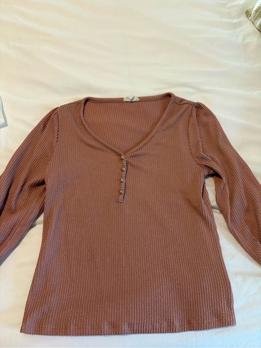 Como blu Ribbed V-Neck Long Sleeve Top in pale Brown